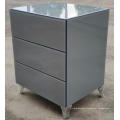 Grey Glass stainless steel leg 3 Drawer Bedside